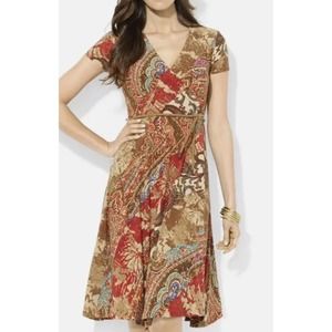 Ralph Lauren Red and Brown Paisley Midi Dress